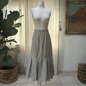 Vintage Neutral Plaid Cotton Midi Skirt | USA Made Quiet Luxury Aesthetic, M/L